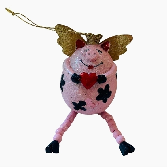 Christmas Ornament Very Funny Flying Pig Xmas Ornament Rare Pig w Wings Ornament - Picture 4 of 4